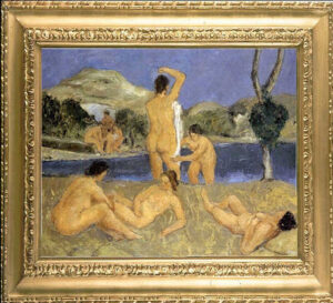 Cavalli Emanuele: 1932 - Paesaggio fluviale con bagnanti