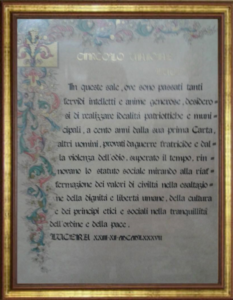 Lucera - Circolo Unione 1987 - Pergamena commemorativa dettata dal Senatore Mario Follieri