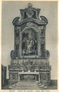 Lucera - Chiesa di Santa Maria del Carmine 1937 - Altare dell'addolorata patronato della famiglia Scassa con la pala del pittore Francesco De Mura 1759