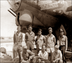 Lucera - L to R- Eugene Thompson, Charlie Temple, Vic Walz Durbin, Maj. E. F. Harding, CO Tex Thomas Speedy Waldinton, John Summerst