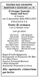 Lucera - Gruppo Teatrale Amici dell'Arte 1973 - 'Fatto di cronaca' di Viviani - Locandina