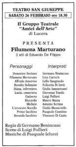 Lucera - Gruppo Teatrale Amici dell'Arte 1977 - 'Filumena Marturano' - Locandina