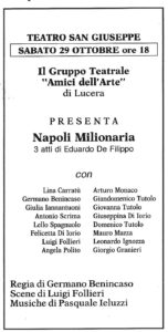 Lucera - Gruppo Teatrale Amici dell'Arte 1977 - 'Napoli milionaria' - Locandina