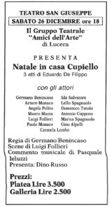 Lucera - Gruppo Teatrale Amici dell'Arte 1982 - 'Natale in casa Cupiello' - Locandina