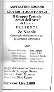 Lucera - Gruppo Teatrale Amici dell'Arte 1988 - 'Ze Necole' - Anfiteatro romano - Locandina