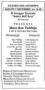 Lucera - Gruppo Teatrale Amici dell'Arte 1989 - 'Mast don Tubbije' - Locandina