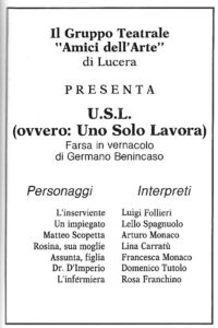 Lucera - Gruppo Teatrale Amici dell'Arte 1989 - Teatro San Giuseppe -'U.S.L.' Locandina