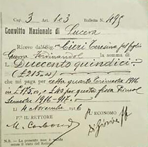 Lucera - Convitto Nazionale Ruggero Bonghi - Ricevuta per il pagamento della retta trimestrale 1916-17