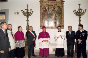 Lucera - Festa patronale 1990- Palazzo Vescovile -Sindaco Bonghi, S. E. Mons. Francesco Zerrillo, Don Ciro Fanellie, Peppino Polito - Foto di Michele Polito
