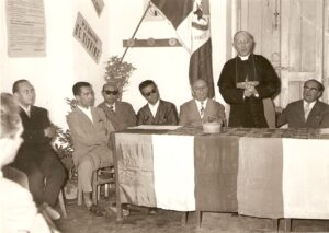 Lucera - 1958 - Inaugurazione Corso per Sarti - Emanuele Morelli, Commissario P. S. Stabile, Vescovo D. Vendola e Senatore De Giovine