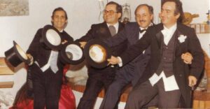 Lucera - Carnevale - anni 70 - Da sx Emanuele Schiavone, Bruno Dell'Osso, Vincenzo Di Siena, Carlo Follieri - Foto di Bruno Dell'Osso