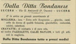 Lucera - Bondanese - Negozio di Maglieria - Dal giornale il Saraceno 1951