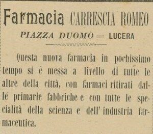 Lucera - Carrescia Romeo - Farmacia in piazza Duomo - Da 'La Busta' 1900 - Foto di Antonio Iliceto