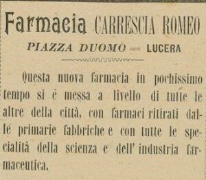 Lucera - Carrescia Romeo - Farmacia in piazza Duomo - Da 'La Busta' 1900 - Foto di Antonio Iliceto