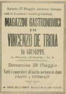 Lucera - De Troia Vincenzo - Magazzini Gastronomici - Dal giornale IL SARACENO 2 maggio 1911 - Foto di Antonio Iliceto