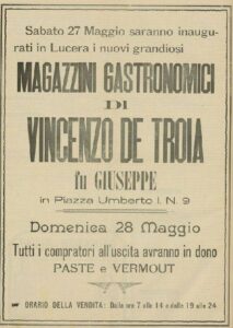 Lucera - De Troia Vincenzo - Magazzini Gastronomici - Dal giornale IL SARACENO 2 maggio 1911 - Foto di Antonio Iliceto