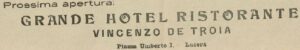 Lucera - De Troia Vincenzo - Ristorante in piazza Umberto I - Dal giornale IL SARACENO 1912 - Foto di Antonio Iliceto
