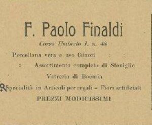 Lucera - Finaldi F. Paolo - Cristalleria in corso Umberto I (oggi via Gramsci) - Dal giornale il Saraceno 1912 - Foto di Antonio Iliceto