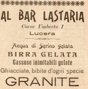 Lucera - Lastaria - Bar - Pubblicità tratta da 'Il Saraceno' dell'8 Giugno 1911 - Foto di Pino del Grosso