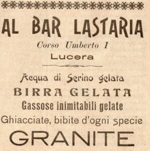 Lucera - Lastaria - Bar - Pubblicità tratta da 'Il Saraceno' dell'8 Giugno 1911 - Foto di Pino del Grosso
