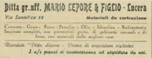 Lucera - Lepore Mario & Figlio - Materiale da costruzione in via Sannitica 58 - Dal giornale IL SARACENO1950 - Foto di Antonio Iliceto