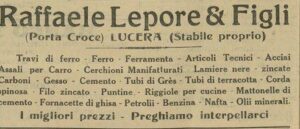Lucera - Lepore Raffaele & Figli - Ferramenta a Porta Croce - Dal giornale IL FOGLIETTO 18-6-1930 - Foto di Antonio Iliceto