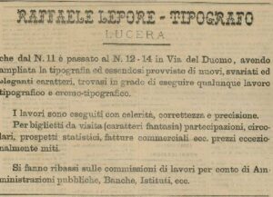Lucera - Lepore Raffaele - Tipografia - Dal giornale L'INDIPENDENTE 1890 - Foto di Antonio Iliceto