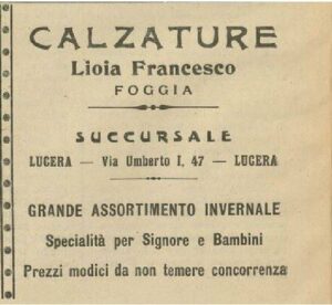 Lucera - Lioia Francesco - Calzature - Dal giornale IL SARACENO 1922 - Foto di Antonio Iliceto