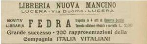 Lucera - Mancino - Libreria in via Duomo - Dal giornale IL FRIZZO 2-10-1910 - Foto di Antonio Iliceto