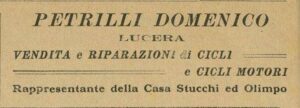Lucera - Petrilli Domenico - Negozio vendita e riparazioni di cicli e motocicli 1912 - Foto di Antonio Iliceto