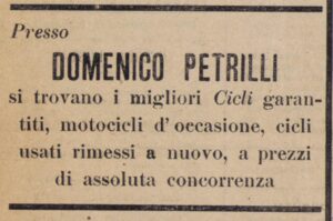Lucera - Petrilli Domenico - Negozio vendita e riparazioni di cicli e motocicli 1921 - Foto di Tom Palermo