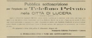 Lucera - Pubblica sottoscrizione per l'installazione della rete privata di telefonia - da 'La Vampa', 1 febbraio 1908 - Foto di Tom Palermo