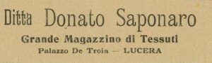 Lucera - Saponaro Donato - Negozio Tessuti - Dal giornale IL SARACENO 1925 - Foto di Antonio Iliceto