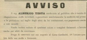 Lucera - Testa Alberico - Sartoria e negozio di stoffe in via Garibaldi 54 - Dal giornale IL FRIZZO- 2-10-1910 - Foto di Antonio Iliceto