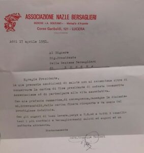 Associazione Bersaglieri di Lucera - Dimissioni del Vice Presidente Giuseppe Ranieri